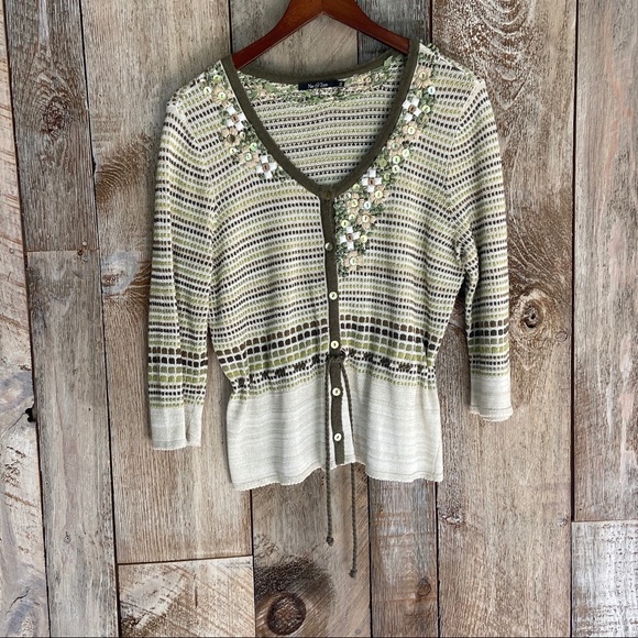 NIC+ZOE Sweaters - Nic + Zoe Embroidered Floral Green Cardigan XL